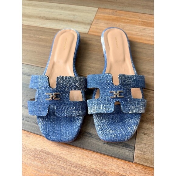 Bruno Magli Made in Italy Blue Denim Slide Sandals Size 8 Item $275 - Picture 3 of 10
